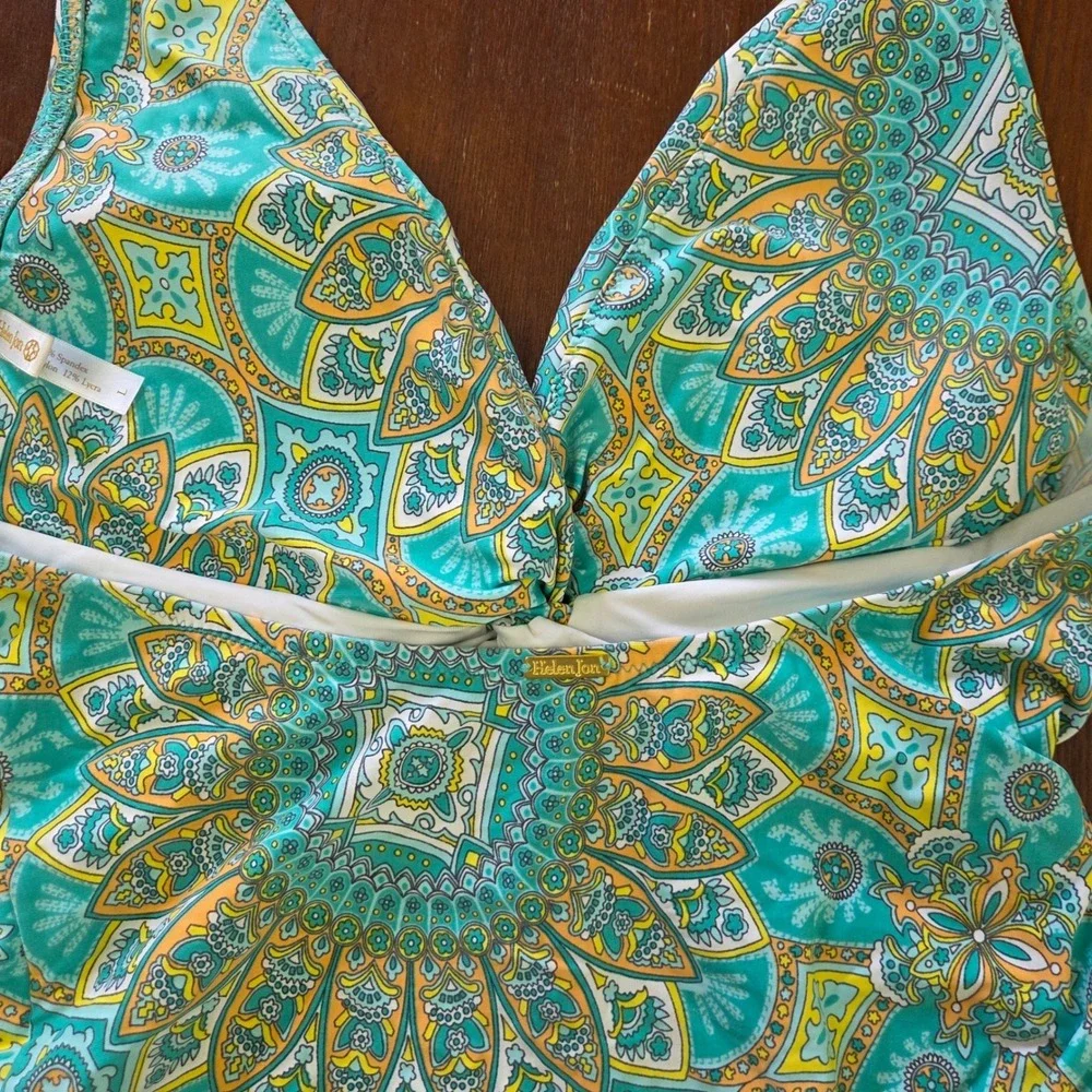 Helen Jon One Piece Swimsuit Halter Twist Front Resort Vacation‎ Pool Size Large